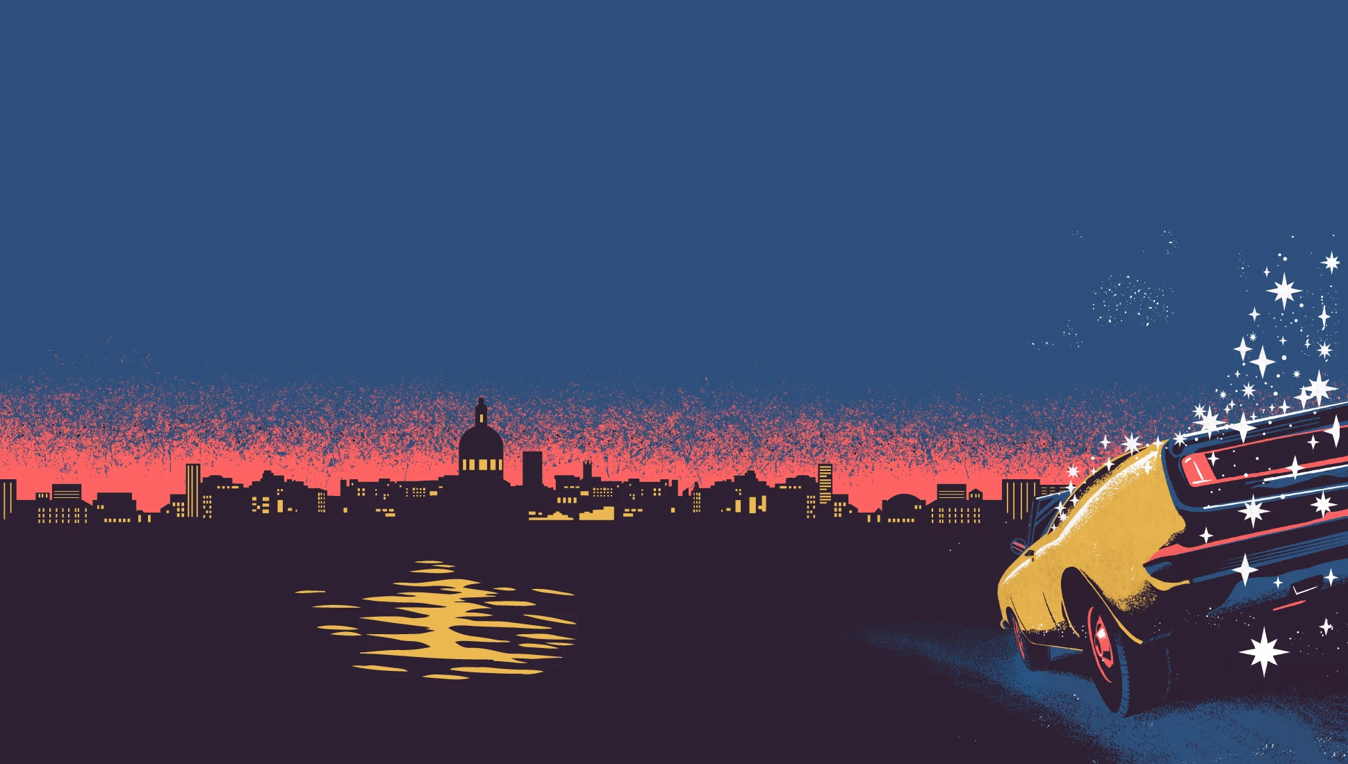 RoadTrip Music Festival car travelling toward the Kingston skyline