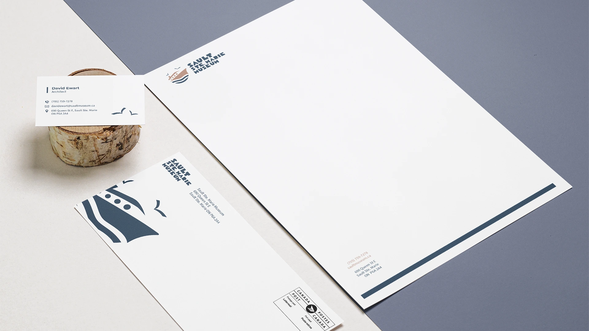 Sault Ste. Marie Museum identity applied to stationery