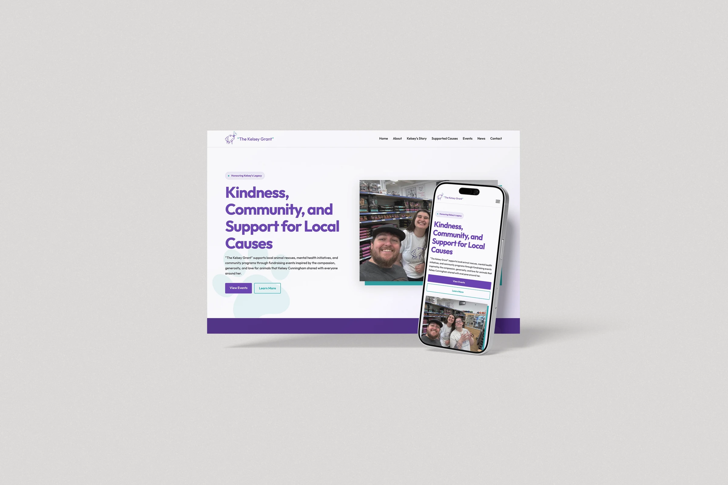 The Kelsey Grant website shown in desktop and mobile mockups